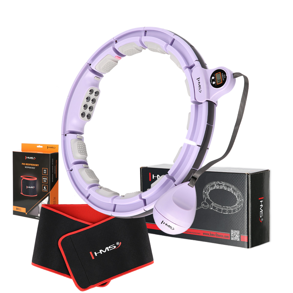 ZESTAW HULA HOP MAGNETYCZNY VIOLET HHM13 Z LICZNIKIEM HMS + PAS WYSZCZUPLAJĄCY BR163 RED