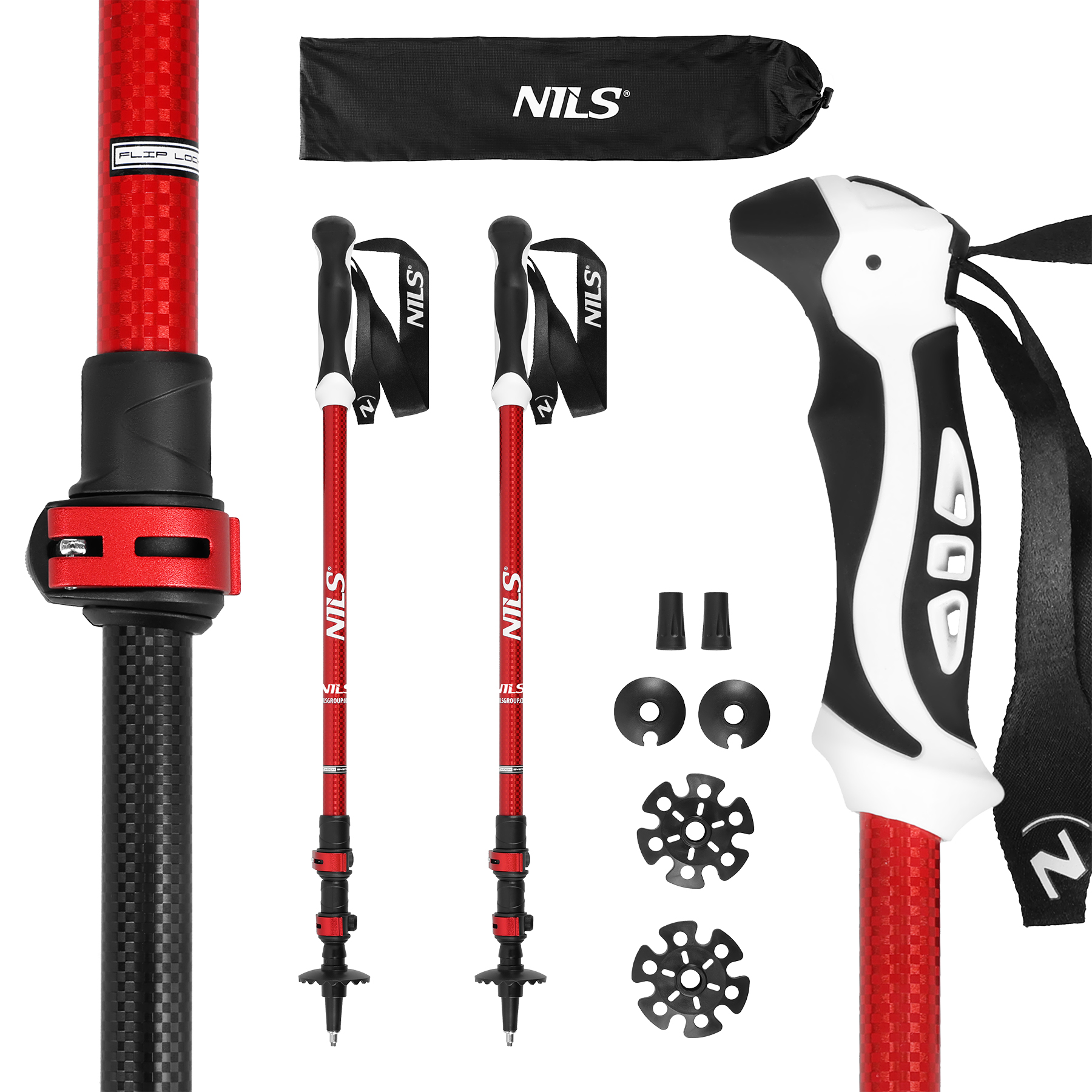 TK8601 RED KIJE TREKKINGOWE ALUMINIOWE NILS