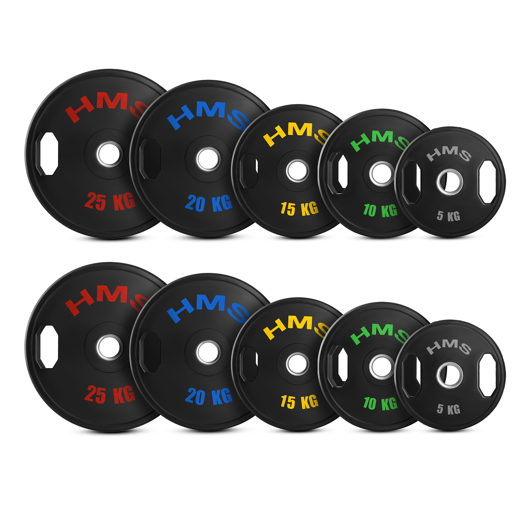 TOG ZESTAW TALERZY OLIMPIJSKICH OGUMOWANYCH 2 x 5 - 25 KG (150 KG) HMS