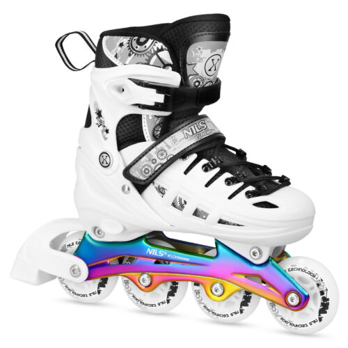 NH10905 4w1 ŁYŻWOROLKI LED BIAŁE Z WYM. PŁOZĄ HOKEJOWĄ RAINBOW ROZM. S(31-34) NILS EXTREME